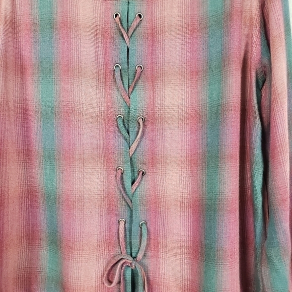 ANTHRO CLOTH & STONE Plaid Long Sleeve Tie Back Front Pocket Top Sz S - Picture 7 of 9